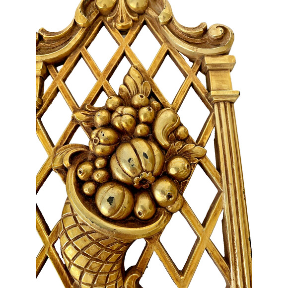 Vintage Gold Floral Wall Hanging Decor Hollywood Regency Spring Fall Retro - Picture 7 of 9